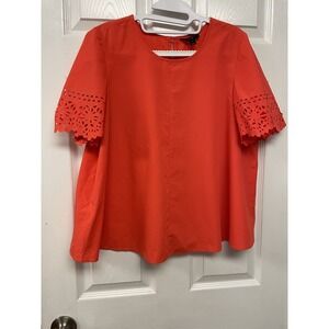 J Crew Collection Women's Top Shirt Tunic Laser Cut Out Bell Sleeves 6 Orange